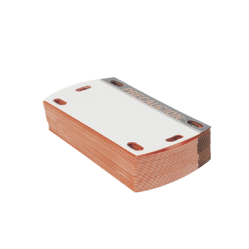 Etiqueta Autolaminada para Identificación de Fibra Óptica Paquete de 25 Piezas, Para Uso Interior/Exterior, Dimensiones de 90 x 50 mm (3.54 x 1.97 Pulgadas), Color Negro con Naranja