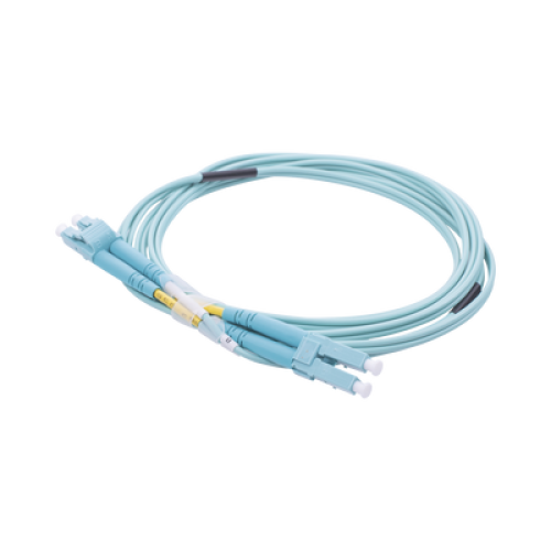 Jumper de Fibra Óptica Multimodo OM3 50/125 LC-LC OFNR (Riser), 2.0 mm, Dúplex, Aqua, 2 Metros (6.56 Pies)