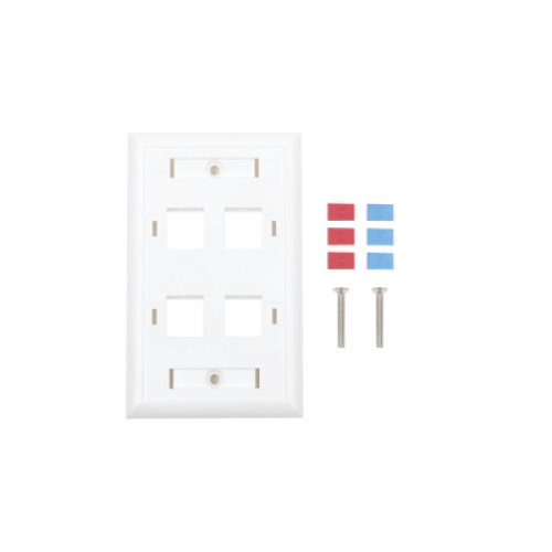 Placa de Pared de 4 Puertos, Keystone, con Espacio para Etiqueta, Color Blanco