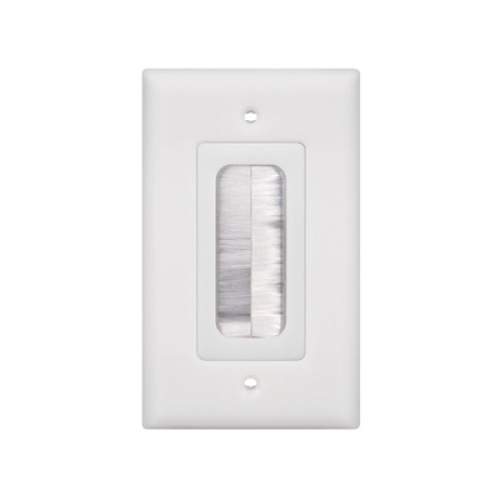 Placa de Pared Pasa Cable, Tipo Cepillo, de 1 Puerto, con Cerdas Antipolvo, Color Blanco