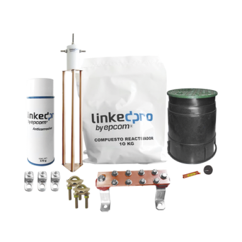 Kit Puesta a Tierra 30A / Electrodo Cobre Electrolítico / Diseño Delta / Filtro Equipotencial / Compuesto 12 kg / Barra Unión + Conectores + Registro