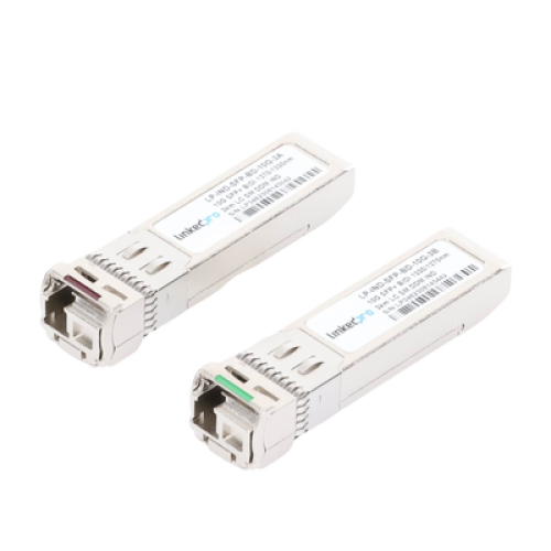 Transceptores Ópticos Industriales Bidireccionales SFP+ (Mini-Gbic) / Monomodo 1270 & 1330 nm / 10 Gbps / 10GBASE / Conector LC/UPC Simplex / DDM / Hasta 3 km / 2 Piezas