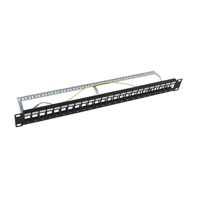 Patch Panel Modular Blindado (STP) de 24 Puertos, con Barra para Organizar Cable