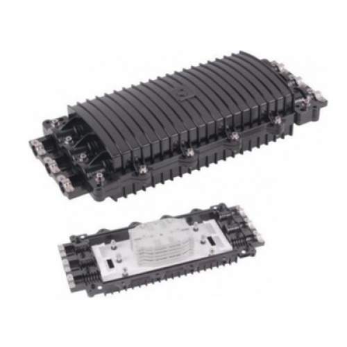 Caja de Distribución de Fibra Óptica Horizontal, hasta 96 Empalmes, Exterior IP68, 3 Puertos de Entrada y Salida Caja de Distribución de Fibra Óptica Horizontal, hasta 96 Empalmes, Exterior IP68, 3 Puertos de Entrada y Salida