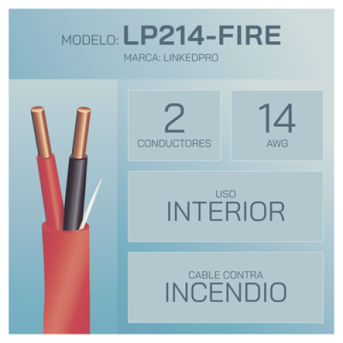 Alambre de Alarma contra Incendios - Bobina de 305 Metros (1000 Pies): 2 x 14 AWG, Rojo, Tipo FPLR, (UL) FT4, Ideal para Sistemas de Detección y Evacuación de Incendios