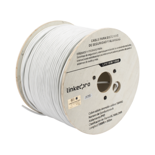 Bobina de Cable 305 Metros (1000 Pies): 6 x 18 AWG, Color Blanco, CMR, Para Sistemas de Seguridad y Alarmas