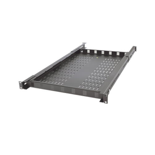 Charola Ventilada para Soportar Equipos en Rack, Profundidad Ajustable de 495 a 965 mm, 1U, Color Negro