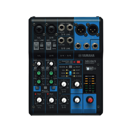Mezcladora de Audio | 6 Canales | 2 entradas de micro/6 de línea (2 mono + 2 estéreo) | Efectos Integrados | Alimentación Phantom 