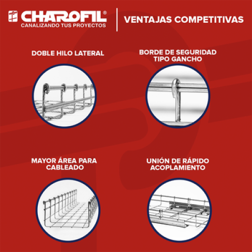 Charola Tipo Malla 33/150 mm, Acabado Electro Zinc, Hasta 79 Cables Cat6, Tramo de 3 Metros Charola Tipo Malla 33/150 mm, Acabado Electro Zinc, Hasta 79 Cables Cat6, Tramo de 3 Metros