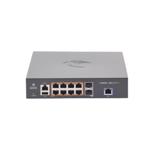 Switch cnMatrix EX2010-P capa 3 de 10 puertos(8 PoE Gigabit 802.3af/at, 2 SFP, 1 consola, 1 MNGMT, 1 USB)  administración desde la Nube (MX-EX2010PXA-U)