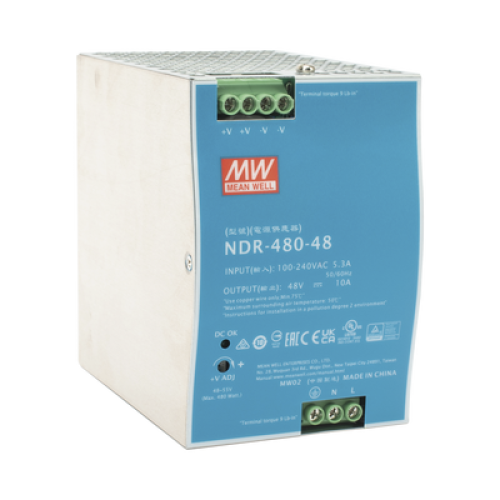 Fuente de Poder Industrial de 480W, salida 48 Vcc, para montaje en riel Din