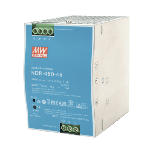 Fuente de Poder Industrial de 480W, salida 48 Vcc, para montaje en riel Din