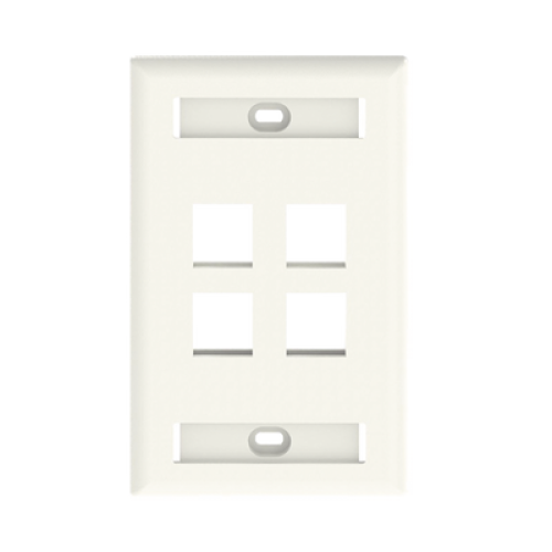 Placa de Pared Vertical, Salida Para 4 Puertos Keystone, Con Espacios Para Etiquetas, Color Blanco Mate