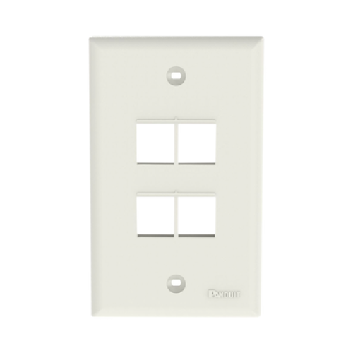 Placa de Pared Vertical, Salida Para 4 Puertos Keystone, Color Blanco Mate