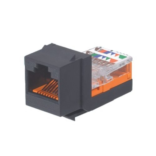 Conector Jack Estilo Leadframe, Tipo Keystone, Categoría 5e, de 8 Posiciones y 8 Cables, Color Negro