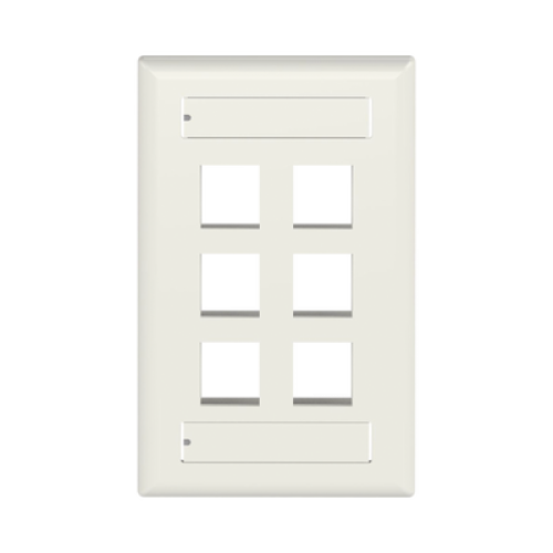 Placa de Pared Vertical, Salida Para 6 Puertos Keystone, Con Espacios Para Etiquetas, Color Blanco Mate