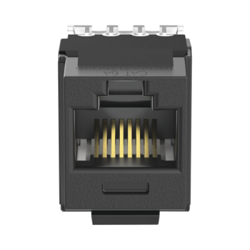 Conector Jack Estilo 110 (de Impacto), Tipo Keystone, Categoría 6A, de 8 Posiciones y 8 Cables, Color Negro Conector Jack Estilo 110 (de Impacto), Tipo Keystone, Categoría 6A, de 8 Posiciones y 8 Cables, Color Negro