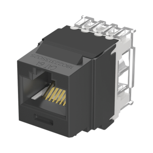 Conector Jack Estilo 110 (de Impacto), Tipo Keystone, Categoría 6A, de 8 Posiciones y 8 Cables, Color Negro Conector Jack Estilo 110 (de Impacto), Tipo Keystone, Categoría 6A, de 8 Posiciones y 8 Cables, Color Negro