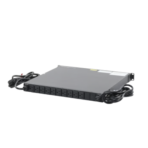 PDU Monitoreable de Transferencia Automática ATS (Fuente Redundante), Con 10 Salidas 5-15R, Enchufes de Entrada NEMA 5-15P, Instalación Horizontal de 19in, 1UR, 15 Amp, 120 Vca 