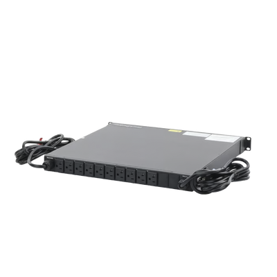 PDU Monitoreable de Transferencia Automática ATS (Fuente Redundante), Con 10 Salidas 5-15R, Enchufes de Entrada NEMA 5-15P, Instalación Horizontal de 19in, 1UR, 15 Amp, 120 Vca 