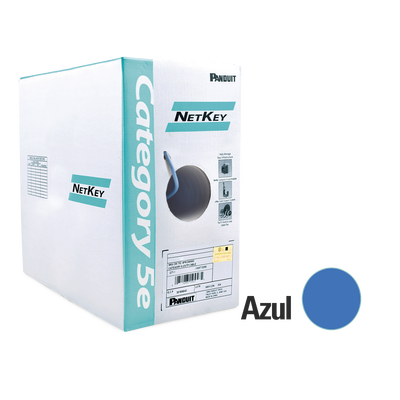 Bobina de Cable UTP 305 Metros (1000 Pies) de Cobre, NetKey, Azul, Categoría 5e (24 AWG), PVC (CM), de 4 Pares