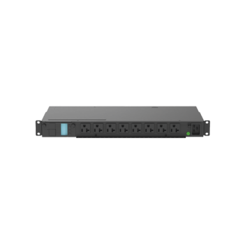 PDU Monitoreable (MI) para Distribución de Energía, Enchufe de Entrada NEMA 5-15P, Con 8 Salidas 5-20R, Horizontal 19in, 120 Vca, 15 Amp, 1UR