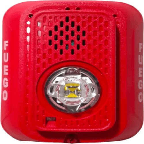 Sirena con Lampara LED Estroboscópica / 2 hilos / Montaje en Pared / Color Rojo / Configuración Estroboscópica Seleccionable