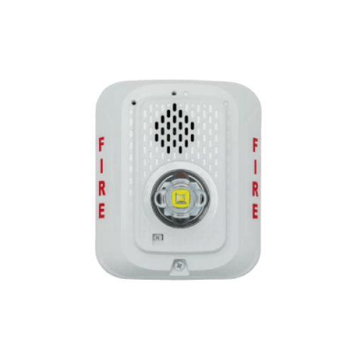 Sirena con Lámpara LED Estroboscópica / a 2 Hilos / Montaje en Pared / 24 Vcd / Configuración Estroboscópica Seleccionable / Texto en Inglés / Color Blanca 