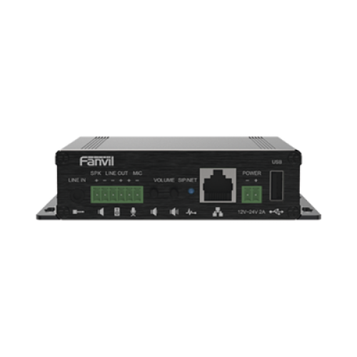 Gateway para Voceo IP/SIP,  Entrada de audio (3.5mm), salida de amplificador integrado de hasta 30W, puerto USB (reproducción de MP3),