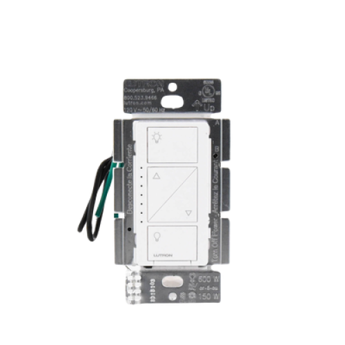 (Caseta Wireless) Atenuador de pared. Aumenta/Disminuye Intensidad de Iluminación.  No requiere cable neutro. 150W LED / 600W INC/HAL
