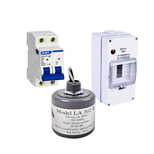 Kit de Centro de Carga Para Corriente Alterna, Breaker de hasta  400 Vca de 63 A con Supresor de Picos Transitorios.