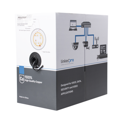 Bobina de Cable de 305 Metros (1000 Pies), Cat5e, FTP, Blindado, Color Negro, UL, para Aplicaciones en Video Vigilancia, Redes de Datos. Uso en Intemperie