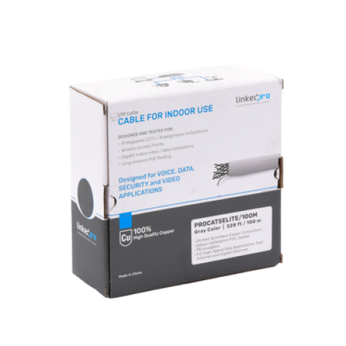 Bobina de Cable de 100 Metros (328.08 Pies), Cat5e, 24 AWG, Color Gris, UL, para Aplicaciones en Videovigilancia, Redes de Datos. Uso Interior