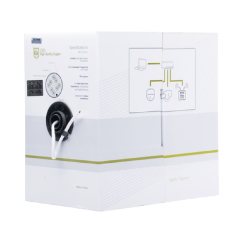 Cable Cat5e de Alto Rendimiento Certificaciones ETL, UL, de 152.5 Metros (500 Pies) de Color Blanco, para Aplicaciones en Video Vigilancia, Redes de Datos. Uso Interior.