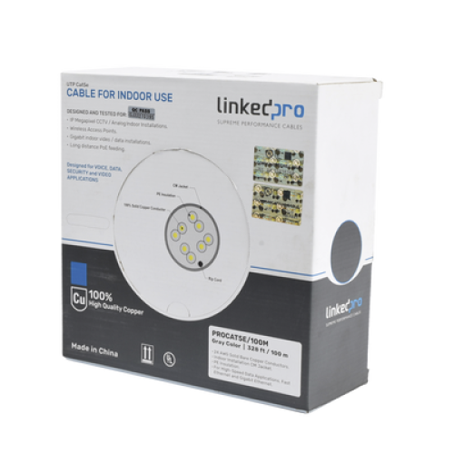 Cable Cat5e de Alto Rendimiento, con Certificaciones ETL, UL, Color Gris, de 100 Metros (328 Pies) para Aplicaciones en CCTV, Redes de Datos. Uso Interior.