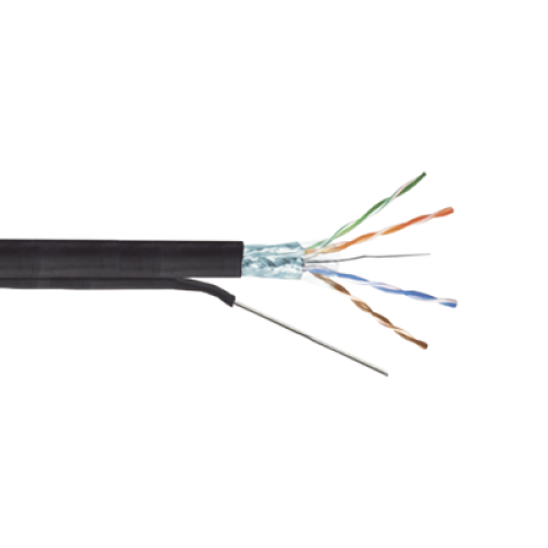 Bobina de Cable FTP con Mensajero de Acero de 305 Metros (1000 Pies) Cat6+ Calibre 23, Color Negro, para Aplicaciones en Video Vigilancia y Redes de Datos / Uso en Intemperie y Aplicaciones Aéreas