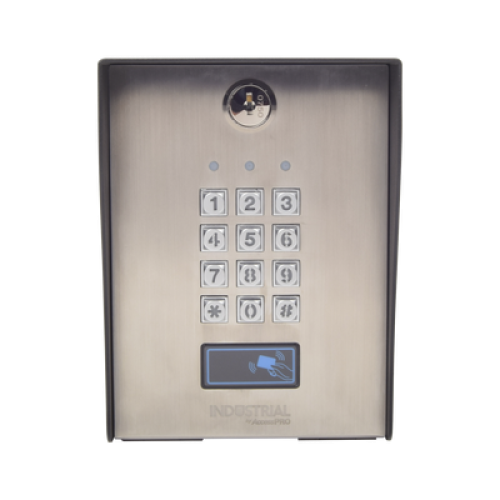 Teclado exterior/interior antivandálico, 3 relevadores, 50 códigos de visitantes, 1200 usuarios