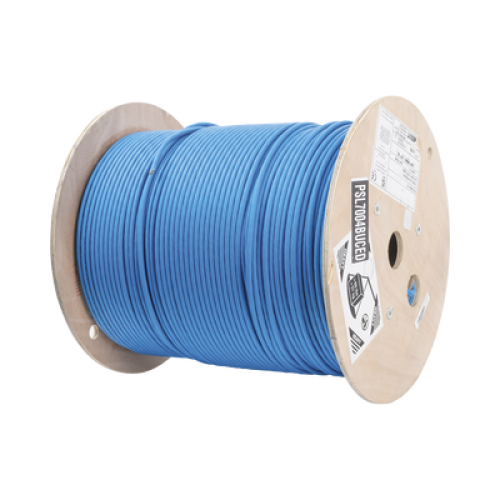 Bobina de Cable Blindado S/FTP de 4 Pares, Cat7, Inmune a Ruido e Interferencias, LSZH (Bajo Humo, Cero Halógenos), Color Azul, Bobina de 500 Metros (1640 Pies)