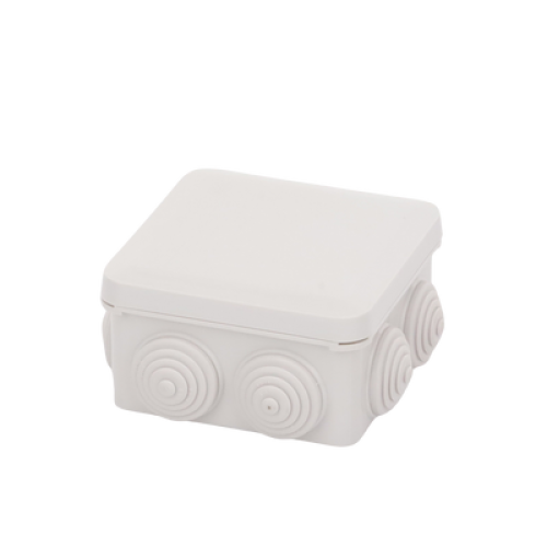 Caja Estanca, Derivación, Conexión de Plástico (89 X 89 X 50 mm) con 7 Glándulas de Goma. Para Instalaciones Comerciales,  Residenciales e Industriales. Cerrado a Presión. 