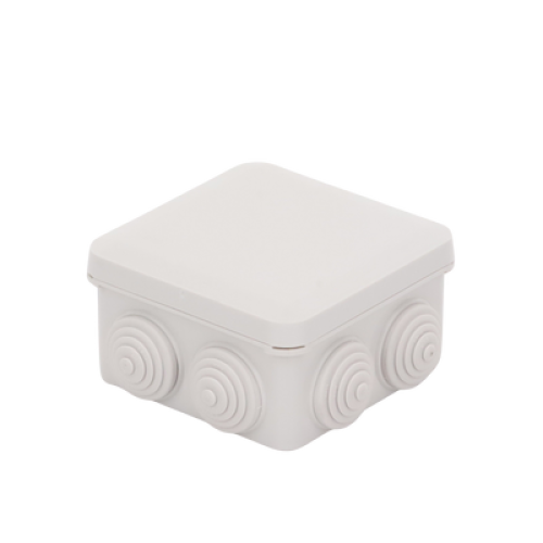 Caja Estanca, Derivación, Conexión de Plástico (89 X 89 X 50 mm) con 7 Glándulas de Goma. Para Instalaciones Comerciales,  Residenciales e Industriales. Cerrado a Presión. 