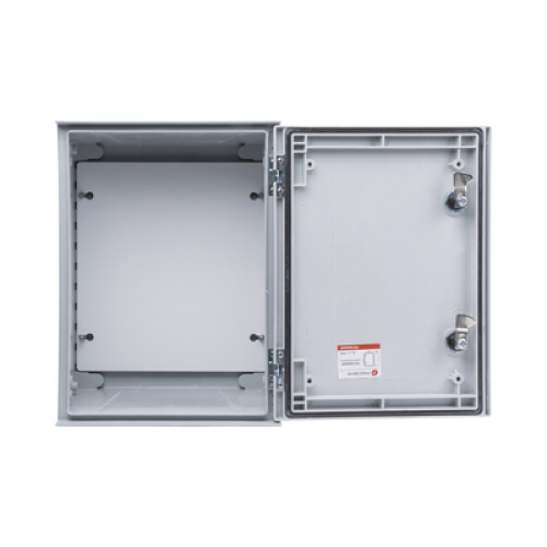 Gabinete de Poliéster IP65 Uso en Intemperie (300 x 400 x 200 mm) con Placa Trasera Interior de Plástico (Incluye Chapa y Llave).