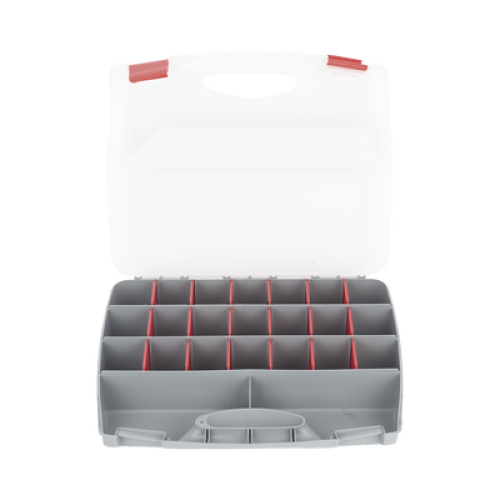 Caja Organizadora con 21 Divisiones Fabricada en Plástico de Alta Resistencia de 38x31x7 cm.