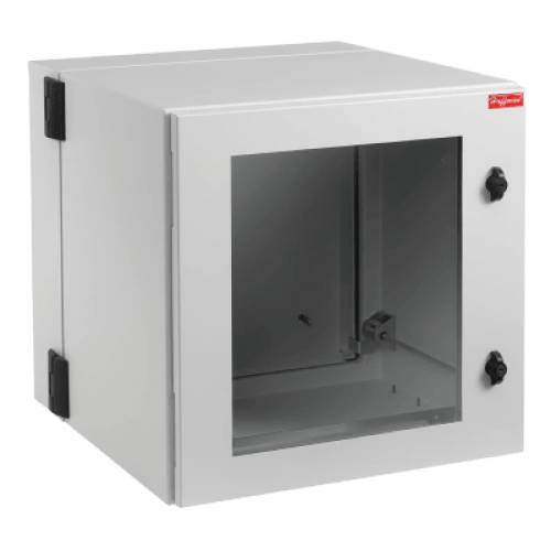 Gabinete Industrial ProTek de 12 UR Puerta con Ventana de 612 x 600 x 610 mm, Protección NEMA Tipo 12; IP55; IK10, Abatible, Fabricado en Acero, Color Gris Claro