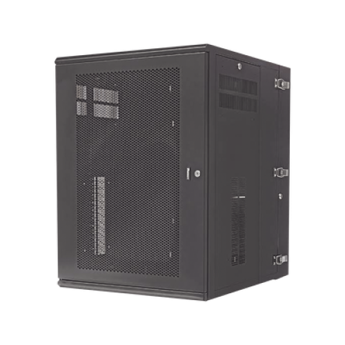 Gabinete PanZone de Montaje en Pared, de 19in, Puerta Ventilada, 18 UR, 762mm de Profundidad, Color Negro