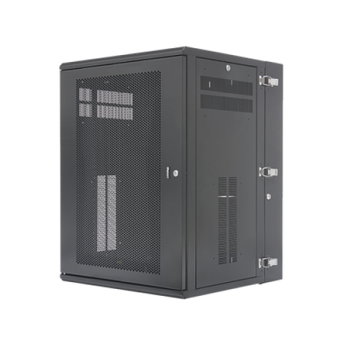Gabinete PanZone de Montaje en Pared, de 19in, Puerta Ventilada, 18 UR, 635mm de Profundidad, Color Negro
