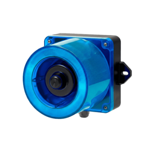 Combinacion de baliza LED color Azul y sirena electrónica de 31 tonos resistente a la intemperie de volumen máx. 123 dB a 12-24 VCD