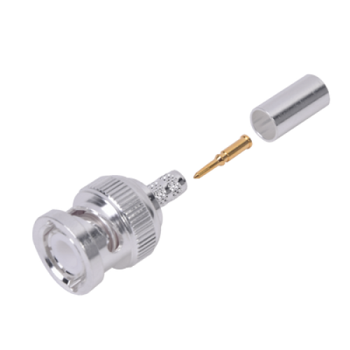Conector BNC Macho de Anillo Plegable para Cable LP-142, LP-195, LMR-195, RG-58/U, RG-142/U, Plata/Oro/Teflón.