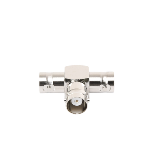 Adaptador Triple en T para 50 Ohm de BNC Hembra a Doble BNC Hembras, Níquel/ Plata/ Teflón.