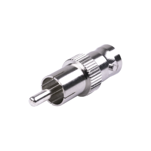 Adaptador de BNC Hembra a RCA Macho en 50 Ohm para Fono, uso en Aplicaciones de Audio-Video, Níquel/ Plata/ Delrin.