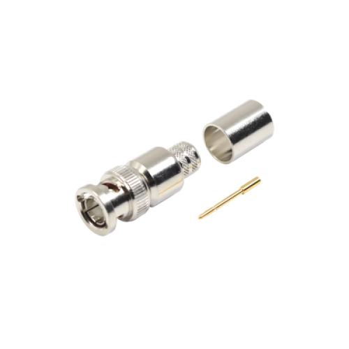 Conector BNC Macho de 75 Ohm, Anillo Plegable, para Cable 8238, RG-11/U, Níquel/ Oro/ Teflón.